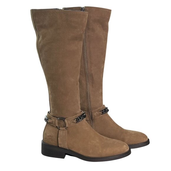 Steve Madden Quin Nubuck Leather Tall Boots Tan Brown size 39 (8.5-9) - Picture 2 of 14